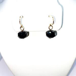 Black Textured Bead Gold-Tone Dangle Earrings